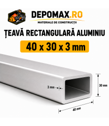Teava rectangulara aluminiu 40 x 30 x 3 mm, 6 metri (EN AW-6060)